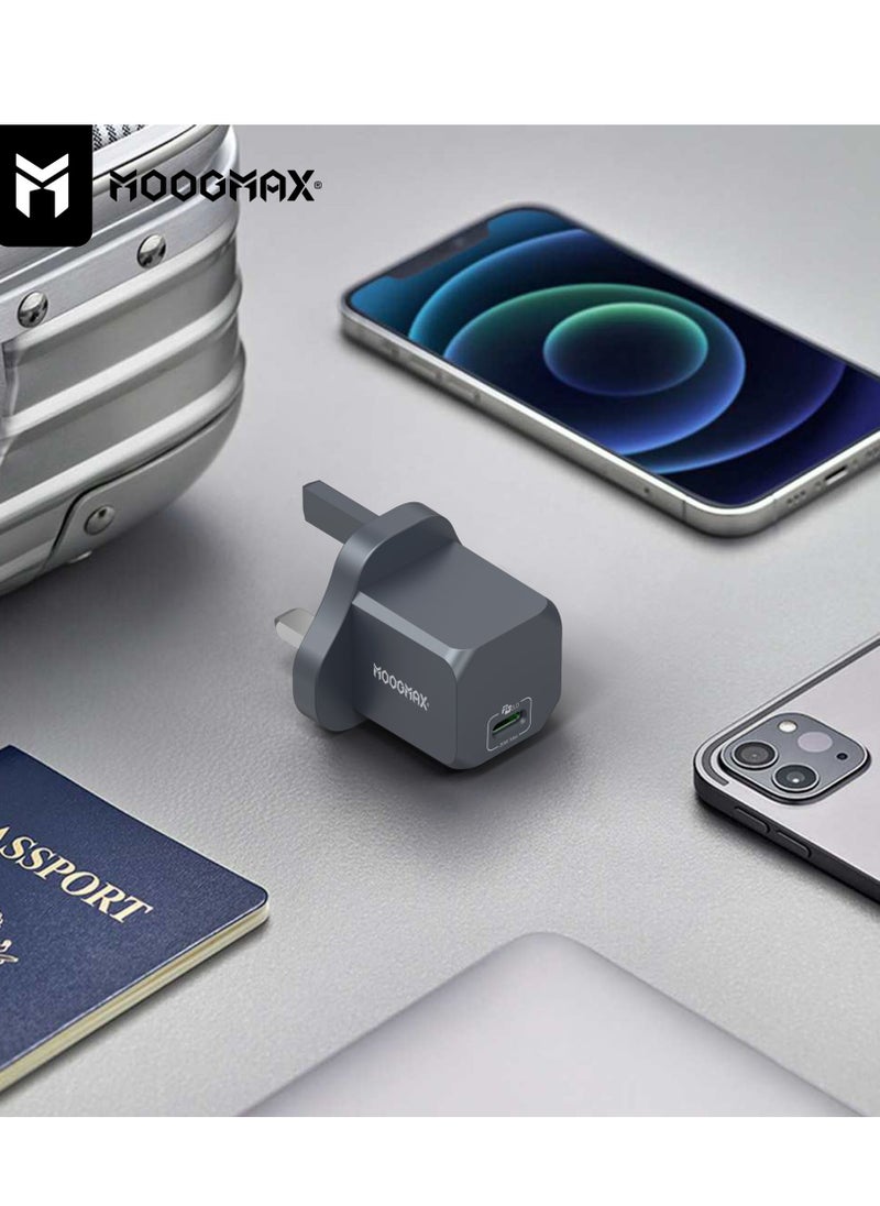 MOOGMAX - Adapter charger with PD (Type-C) port, supports very fast charging 20W - with GaN tech, which makes it 3 times faster - suitable for Apple, Samsung, Nintendo Switch, & other devices - White - Image 1