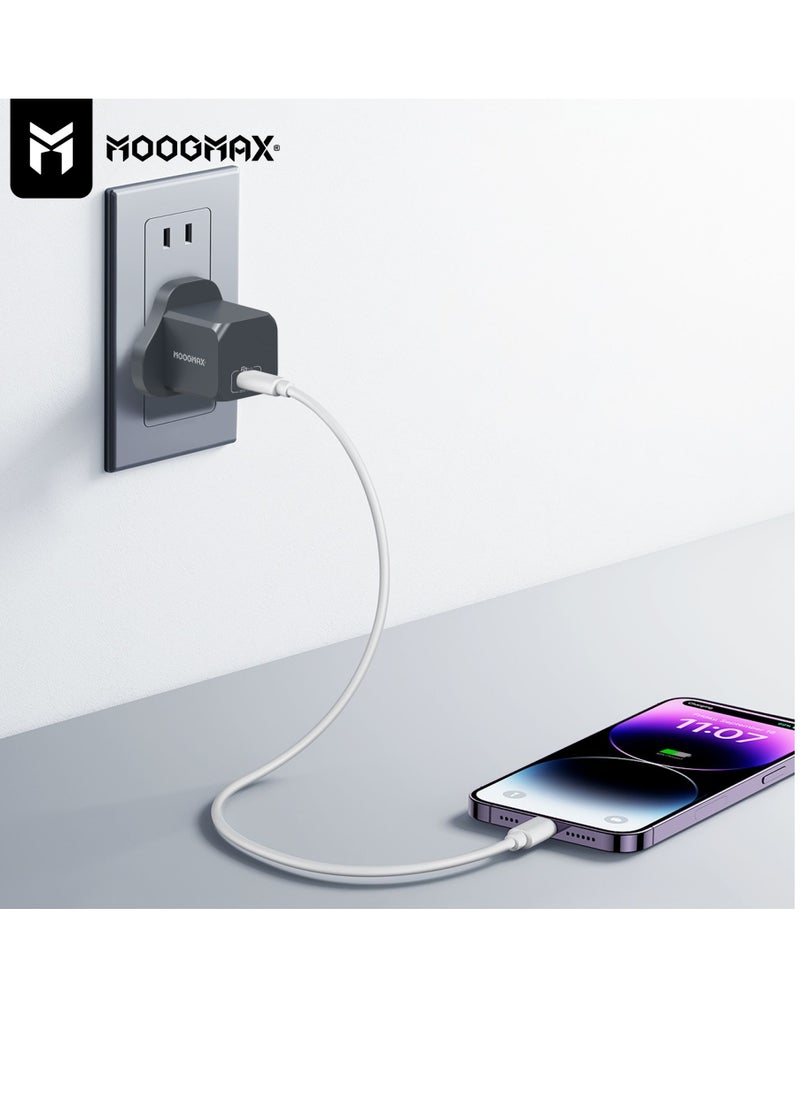 MOOGMAX - Adapter charger with PD (Type-C) port, supports very fast charging 20W - with GaN tech, which makes it 3 times faster - suitable for Apple, Samsung, Nintendo Switch, & other devices - White - Image 1