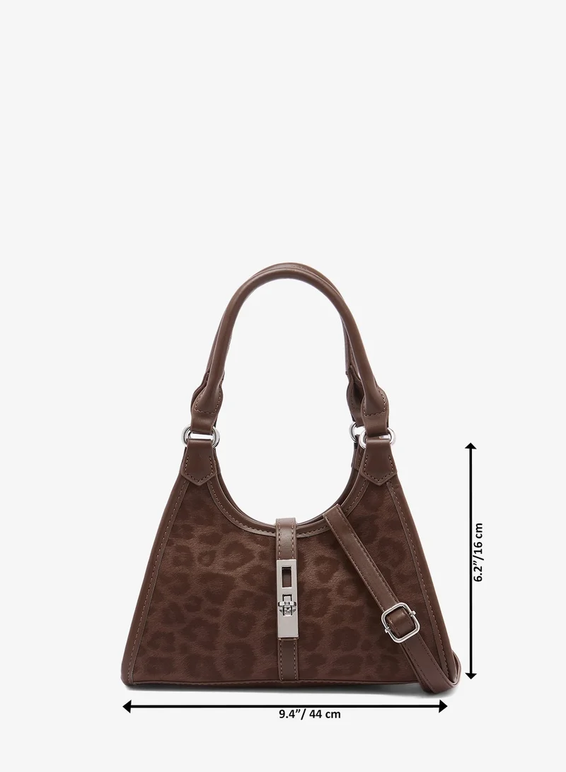 ELLA Mocha Leopard Print With Silver Buckle Detail Shoulder Bag for Women | Best Price UAE