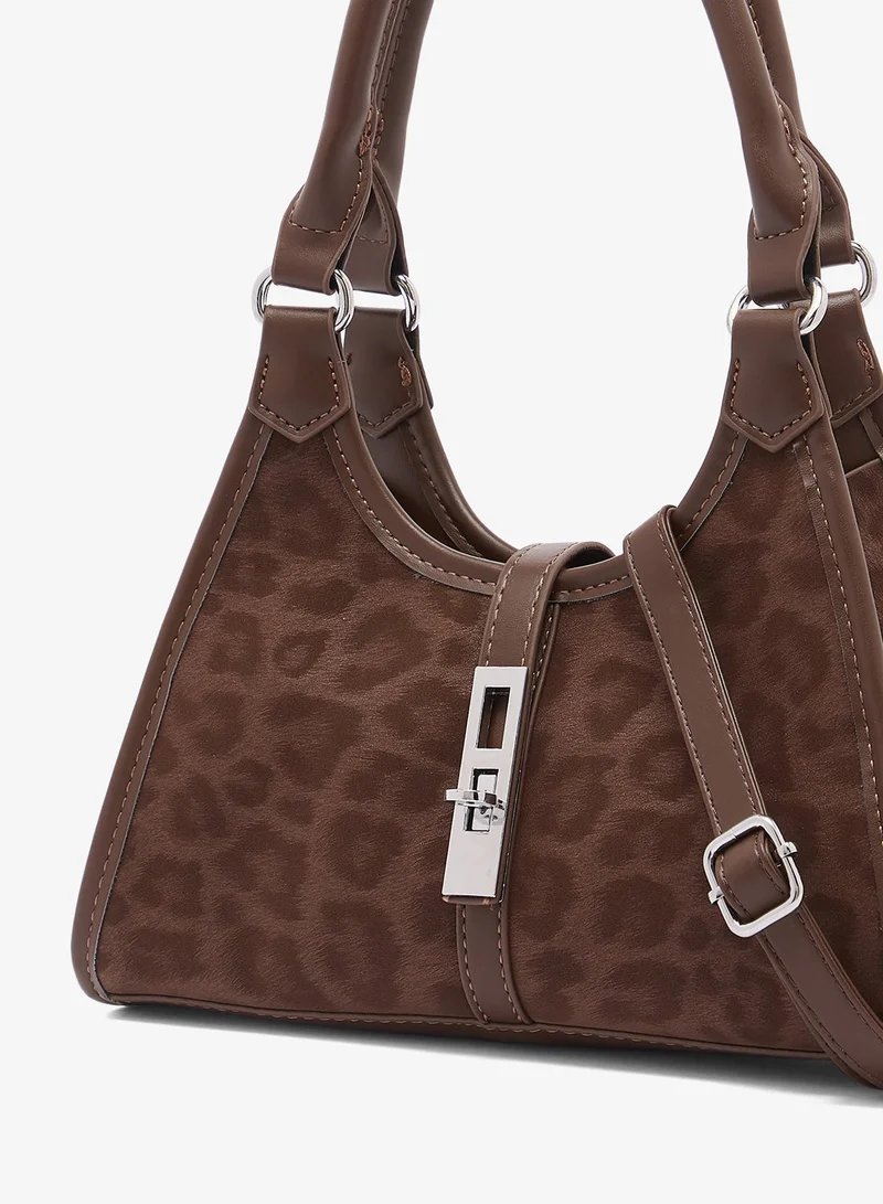 ELLA Mocha Leopard Print With Silver Buckle Detail Shoulder Bag for Women | Best Price UAE