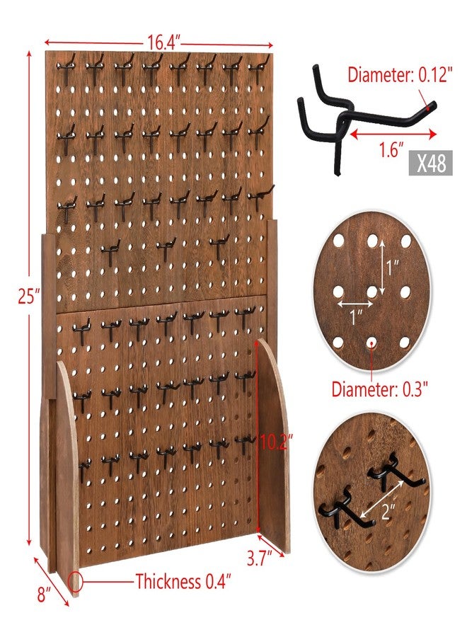 MOOCA Wood Standing Pegboard Jewelry Display With 48 Removable Peg Hooks and Accessory Organizer Screen Countertop Display- Perfect for Jewelry and Other Small Accessories, Brown Color. - Image 2