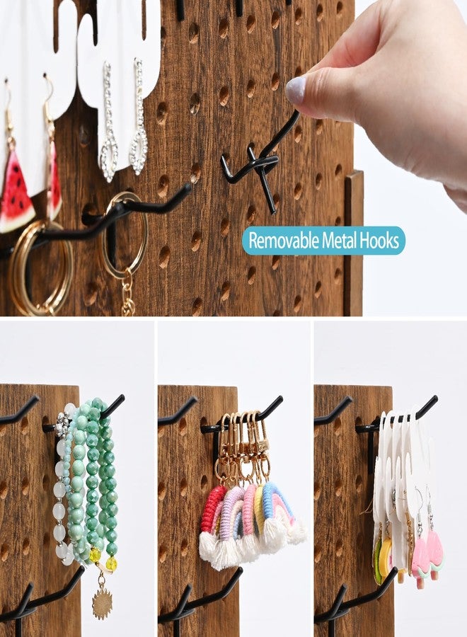 MOOCA Wood Standing Pegboard Jewelry Display With 48 Removable Peg Hooks and Accessory Organizer Screen Countertop Display- Perfect for Jewelry and Other Small Accessories, Brown Color. - Image 5