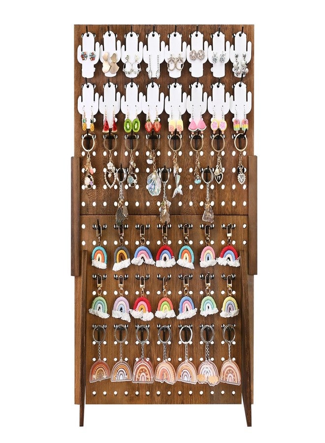 MOOCA Wood Standing Pegboard Jewelry Display With 48 Removable Peg Hooks and Accessory Organizer Screen Countertop Display- Perfect for Jewelry and Other Small Accessories, Brown Color. - Image 3