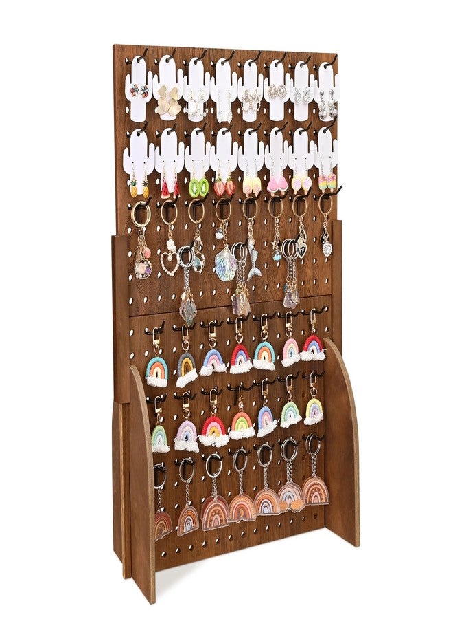 MOOCA Wood Standing Pegboard Jewelry Display With 48 Removable Peg Hooks and Accessory Organizer Screen Countertop Display- Perfect for Jewelry and Other Small Accessories, Brown Color. - Image 1