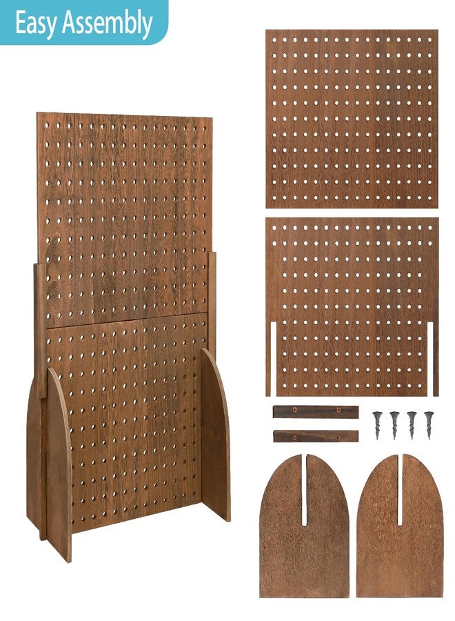 MOOCA Wood Standing Pegboard Jewelry Display With 48 Removable Peg Hooks and Accessory Organizer Screen Countertop Display- Perfect for Jewelry and Other Small Accessories, Brown Color. - Image 4