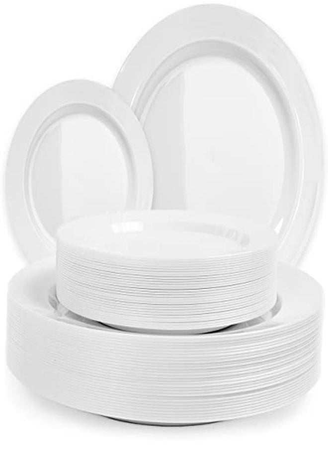 Prestee 60 White Plastic Plates Disposable Heavy Duty for Party - 30 Dinner Plates 10-Inch and 30 Salad Dessert Appetizer Plates 8-Inch Hard Party Plate Elegant Holiday Parties White Plates