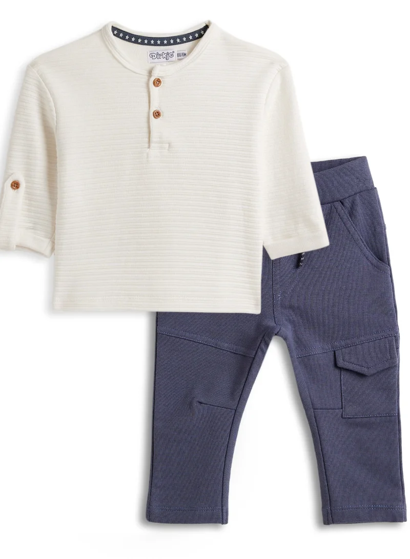 Dirkje BOYS 2Pc Set - Chinese collar Textured Shirt with Elasticated Cargo Trousers