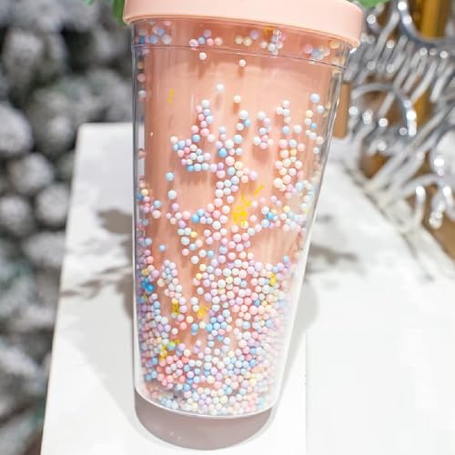 IKTU 550ml Sipper Double Wall Rainbow Water Bottle For Girls Shiny Glitter Tumbler | For Girls & Boys, School & Coaching | Gift For Kids, Plastic (Pack of 1) (Pink) - Image 5