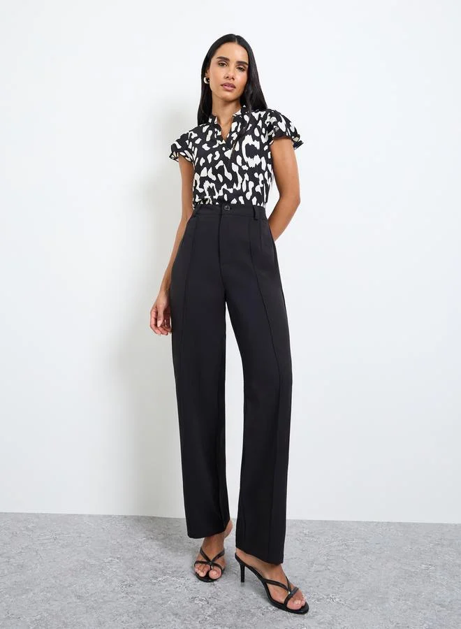 تايك تو Black Animal Print Short Sleeve Top