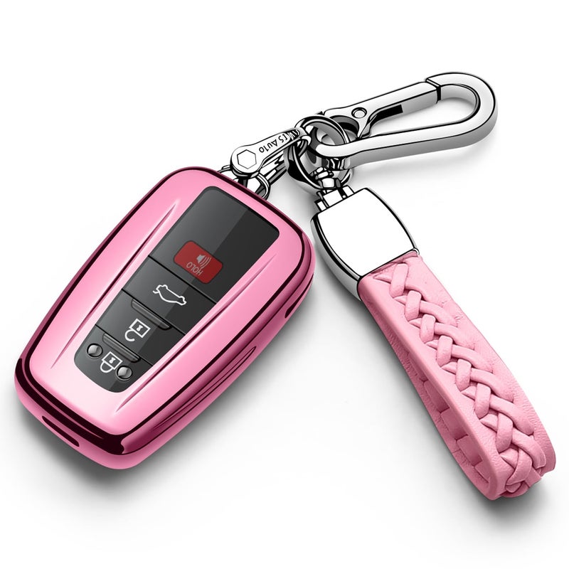 Autophone for Toyota Key Fob Cover with Keychain Soft TPU Key Shell Case,For 2019-2026 Rav4 2020-2022 Highlander Corolla Prius 2018-2024 Camry C-HR Avalon GT86 2021-2024 4runner(Pink) - Image 1