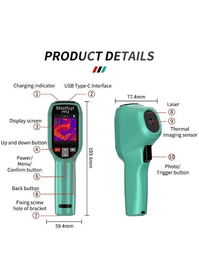 Mastfuyi FY12 Handheld Infrared Thermal Imaging Camera Real-Time Image Transmission HD 240X240 Pixels  IP54 Protection Level Thermal Camera with Adjustable Emissivity for Electrical & Villa Maintenance - Image 3