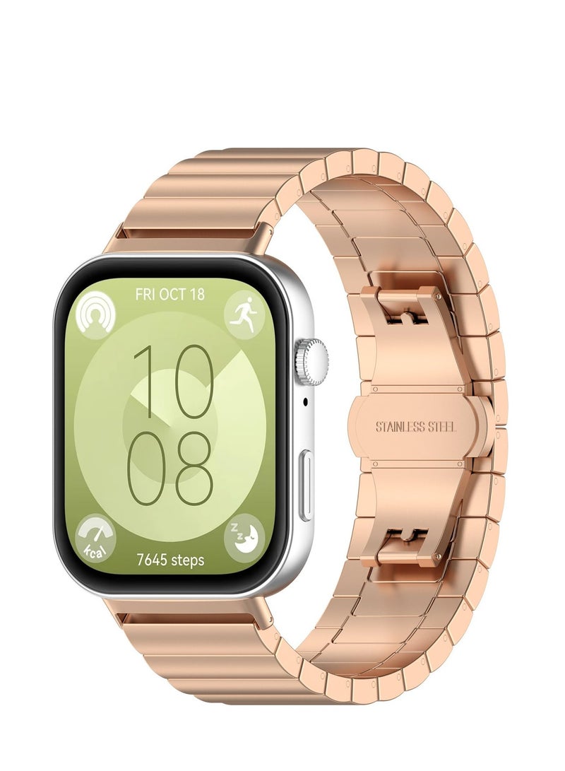 Straps Compatible with Huawei Watch Fit 3 Strap Metal Stainless Steel Bands Replacement Solid Band Business Bracelet for Huawei Watch Fit3 (RoseGold) - Image 1