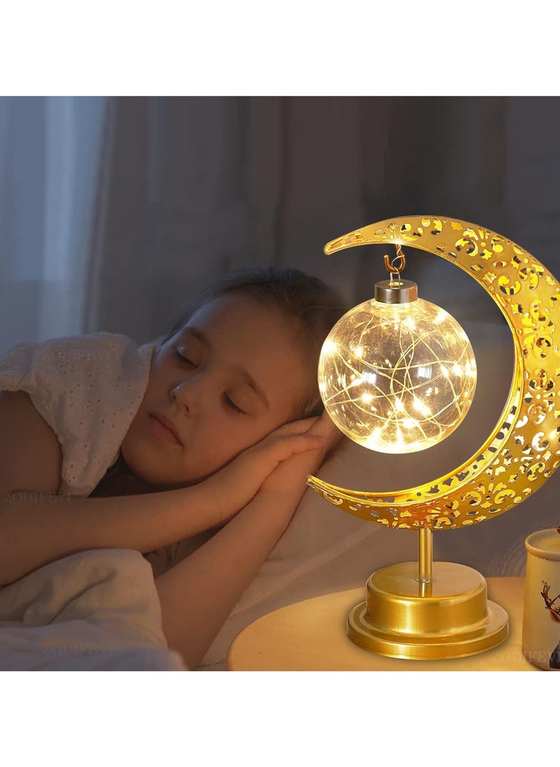 VUCATIN أضواء زينة رمضان، مصباح رمضان أبيض دافئ للديكور المنزلي في المهرجانات، أضواء رمضانية ذهبية مزخرفة على شكل قمر  - Image 2