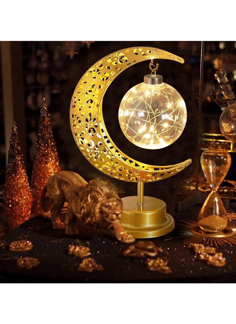 VUCATIN أضواء زينة رمضان، مصباح رمضان أبيض دافئ للديكور المنزلي في المهرجانات، أضواء رمضانية ذهبية مزخرفة على شكل قمر  - Image 3