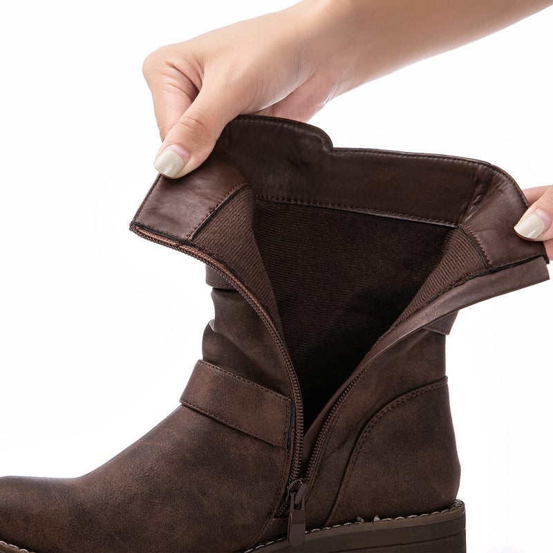 GLOBALWIN Fashion Ankle Boots For Women Brown Biker Boots Low Heel Motorcycle Boots Size 10M - Image 2