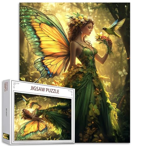 Aihonmin Angels in Forest Jigsaw Puzzles for Adults 1000 Pieces Magical Glistening Fairy DIY Puzzles for Challenging Family Activity Games Home Wall Decor Art Craft Unique Gifts 20x27 Inches - Image 1