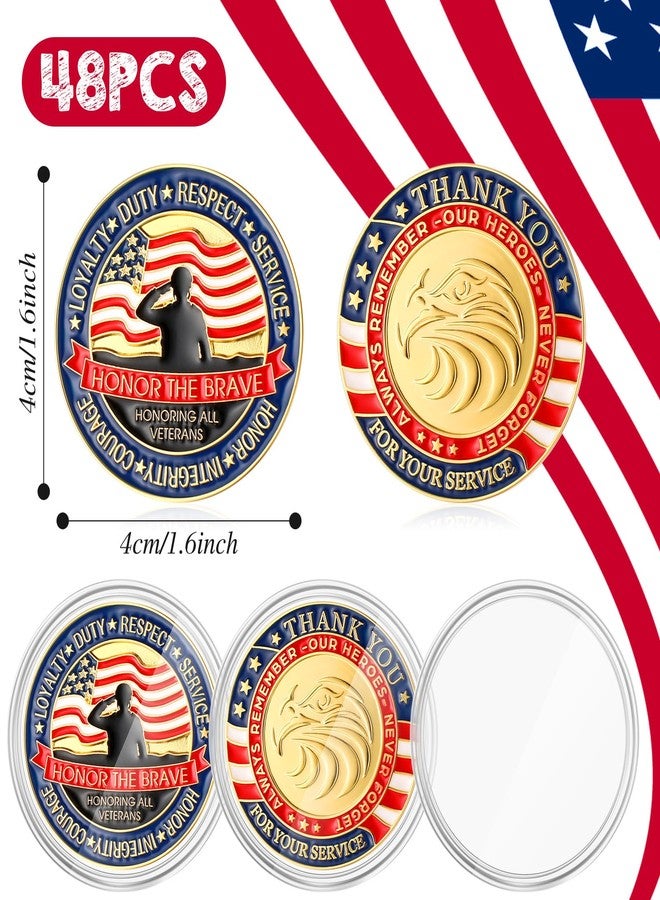 Kigeli 48 Pcs Veterans Military Challenge Coin with Protective Box Thank You for Your Service Appreciation Gift Commemorative Army Military Coins for Memorial Day Men Women, 1.57 x 0.11'' - Image 2