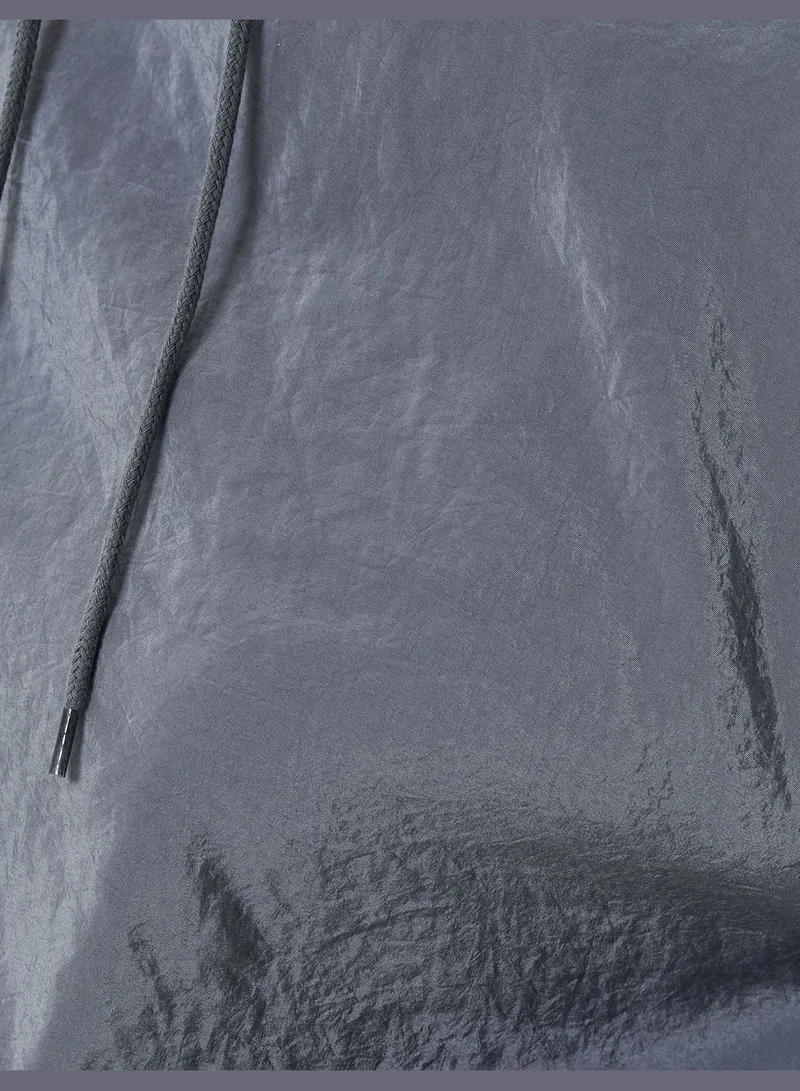 كوتون Hooded Crop Sweatshirt Parachute Fabric Soft Interior Zipper Pocket Detail at Sleeve