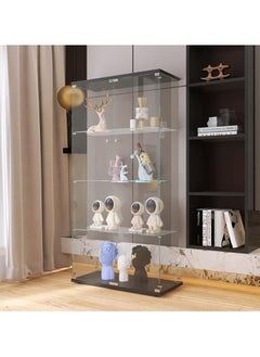 SS 64.5'' Contemporary 4-Shelf Case Glass Display Cabinet in Clear with Two Door, Modern Curio Cabinet Collection Display Case, Floor Standing Bookshelf for Living Room Bedroom Home Office (Black)  - Image 1
