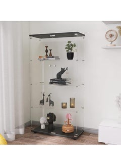 SS 64.5'' Contemporary 4-Shelf Case Glass Display Cabinet in Clear with Two Door, Modern Curio Cabinet Collection Display Case, Floor Standing Bookshelf for Living Room Bedroom Home Office (Black)  - Image 3