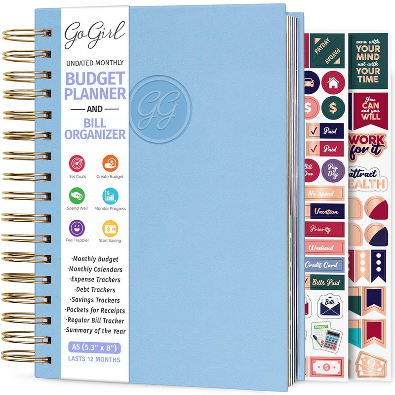 GoGirl Budget Planner Monthly Bill Organizer Monthly Financial Book with Pockets Expense Tracker Notebook Journal Compact Periwinkle