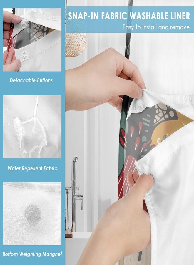 Nesphy No Hook Boho Floral Shower Curtain with Snap in Fabric Liner Set, Modern Colorful Flower Double Layers Waterproof Fabric with See Through Top Window Open Grommet Bath Curtain 71x74 Inch - Image 5