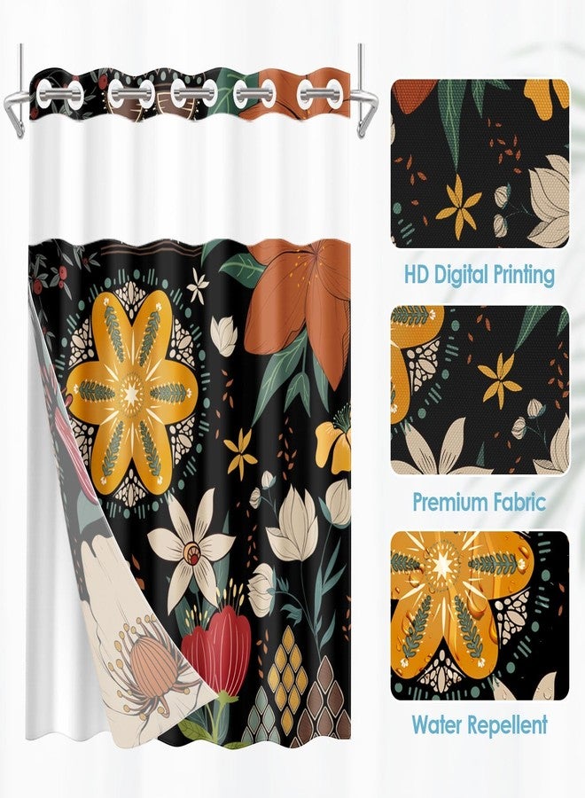 Nesphy No Hook Boho Floral Shower Curtain with Snap in Fabric Liner Set, Modern Colorful Flower Double Layers Waterproof Fabric with See Through Top Window Open Grommet Bath Curtain 71x74 Inch - Image 4