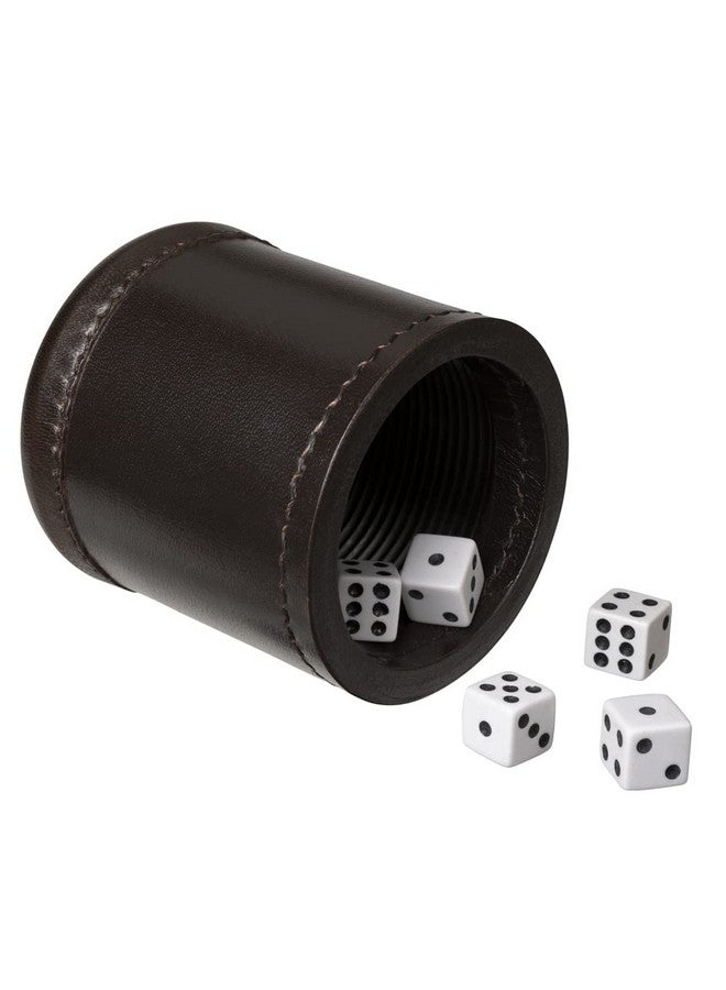WE Games WE Games Professional, Handmade Dark Brown Leather Dice Cup Set - 5 Dice & Cloth Carry Bag - Image 2