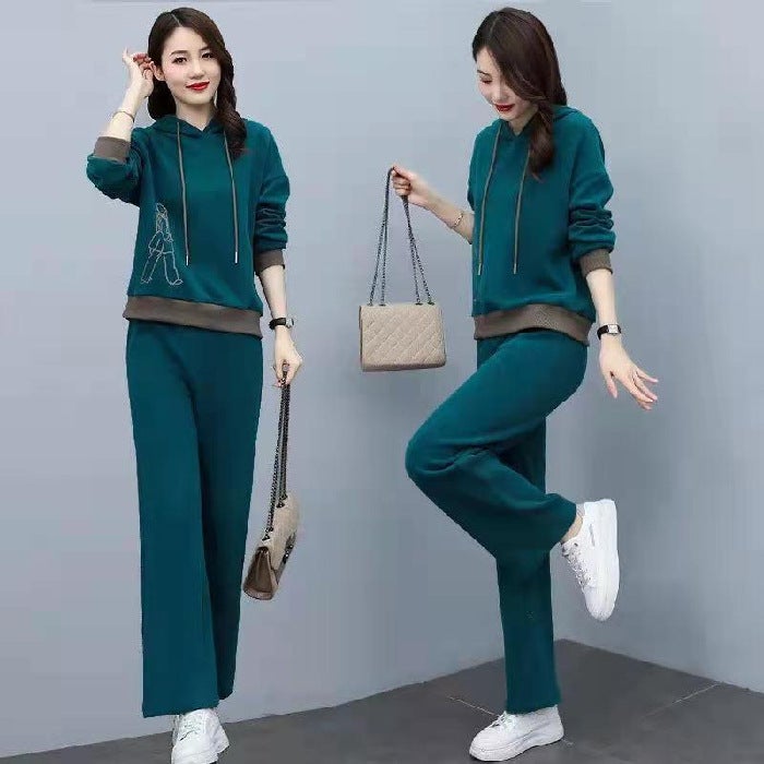 2023 autumn and winter New Fashion casual sports sweater two-piece suit Western style age-reducing thin suit womens cross-border Black - Image 2