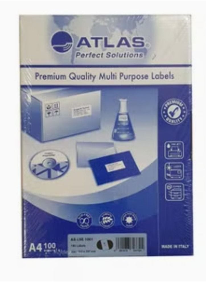 ATLAS 100-Piece A4 Multi Purpose Labels White Matte 