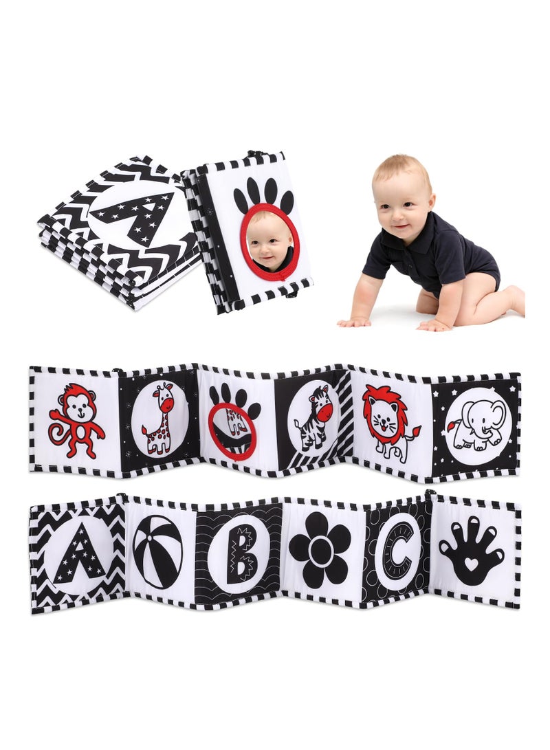 SYOSI 2 in 1 Black and White High Contrast Baby Toys, with Tummy Time Mirror for Newborn 0-3-6-12 Months, Crinkle Soft Cloth Book, Baby Toys Crawling Activity(1 Pack)  - Image 1
