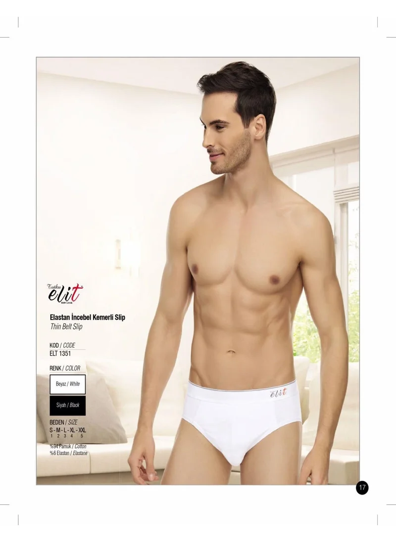 Tutku Elit Passion Elite Men's Lycra Thin Waist Belted Slip Panties 1351 - 9 Pieces