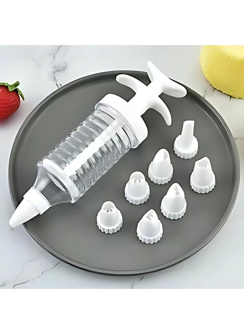 Kunji White Pipe Nozzles with Syringe8pcs Plastic Cream Baking Piping Nozzle Dispenser Icing Pastry Tips Tube Decoration Tool for Cupcake and CakeDecorating Tools  - Image 1