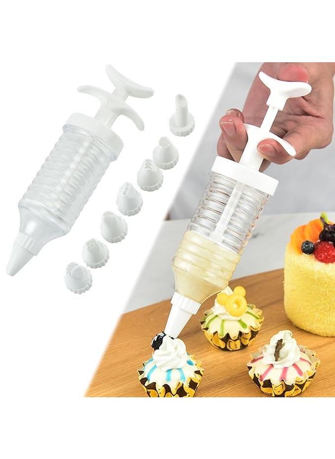 Kunji White Pipe Nozzles with Syringe8pcs Plastic Cream Baking Piping Nozzle Dispenser Icing Pastry Tips Tube Decoration Tool for Cupcake and CakeDecorating Tools  - Image 2