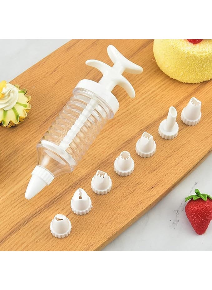 Kunji White Pipe Nozzles with Syringe8pcs Plastic Cream Baking Piping Nozzle Dispenser Icing Pastry Tips Tube Decoration Tool for Cupcake and CakeDecorating Tools  - Image 3