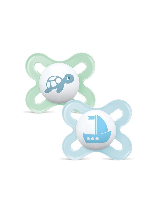 Mam Baby Original Start Silicone Pacifier - 0-2 M | Sealife Green & Blue - Pack of 2 - Image 1
