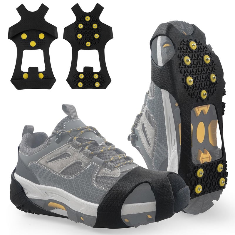 VATEICO Ice Snow Cleats for Shoes Boots Non Slip Ice Cleats Overshoe for Walking on Snow and Ice Rubber Crampons with 10-Stud Ice Rubber Cleats Slip-on Stretch Footwear (Large(7-9.5 Men/8.5-11 Women)) - Image 1
