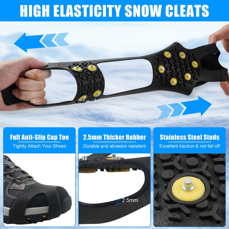 VATEICO Ice Snow Cleats for Shoes Boots Non Slip Ice Cleats Overshoe for Walking on Snow and Ice Rubber Crampons with 10-Stud Ice Rubber Cleats Slip-on Stretch Footwear (Large(7-9.5 Men/8.5-11 Women)) - Image 3