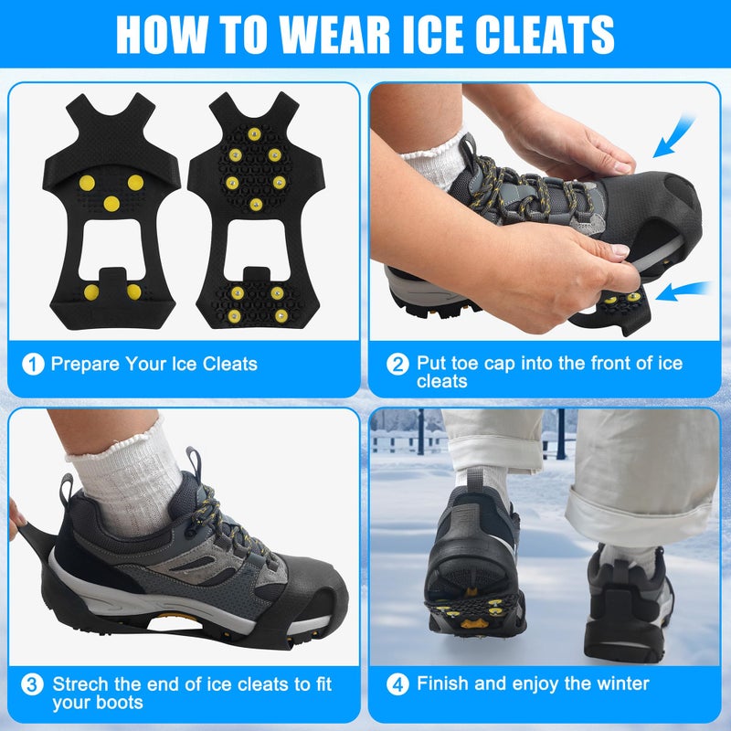 VATEICO Ice Snow Cleats for Shoes Boots Non Slip Ice Cleats Overshoe for Walking on Snow and Ice Rubber Crampons with 10-Stud Ice Rubber Cleats Slip-on Stretch Footwear (Large(7-9.5 Men/8.5-11 Women)) - Image 5