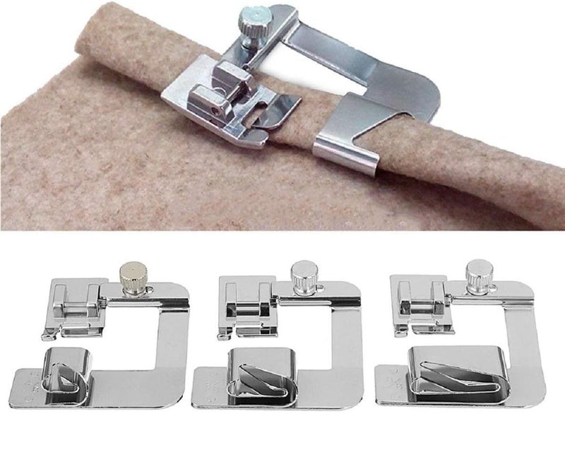 Wide Rolled Hem Presser Foot Set 3 Pieces Rolled Hemmer Presser Foot Kit 12 Inch 34 Inch 1 Inch for Singer Brother Janome and Other Low Shank Sewing Machines Accessories