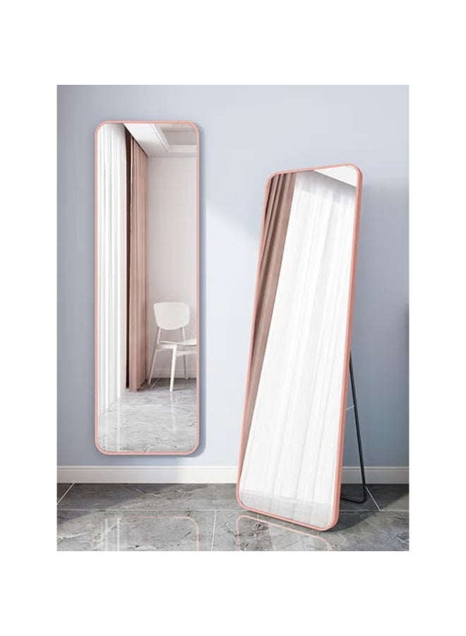 إن كي أكس مرآة طويلة للجسم بالكامل 50 × 150 سم، مرآة أرضية للتزيين بإطار من سبائك الألومنيوم، مرآة قائمة بذاتها وقابلة للإمالة لغرفة النوم وغرفة المعيشة، لون وردي - Image 1