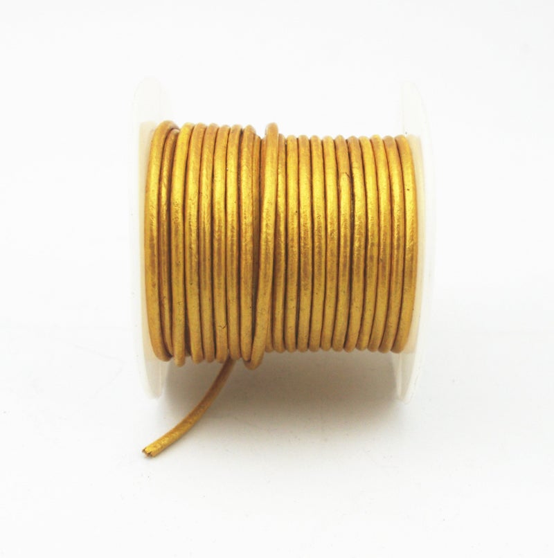Glory Qin Soft Round Genuine Jewelry Leather Cord Leather Rope Gold 2mm 10 Yards