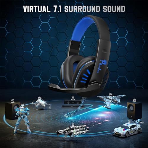 PunnkFunnk VenomHunt Gaming Headset Multi-Platform Compatible with PS4, Xbox One, PC, Nintendo Switch, Mobile, 50mm Surround Sound, Noise-Canceling Mic, LED Lights(Blue) - Image 4