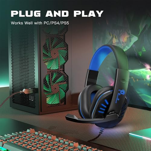 PunnkFunnk VenomHunt Gaming Headset Multi-Platform Compatible with PS4, Xbox One, PC, Nintendo Switch, Mobile, 50mm Surround Sound, Noise-Canceling Mic, LED Lights(Blue) - Image 3