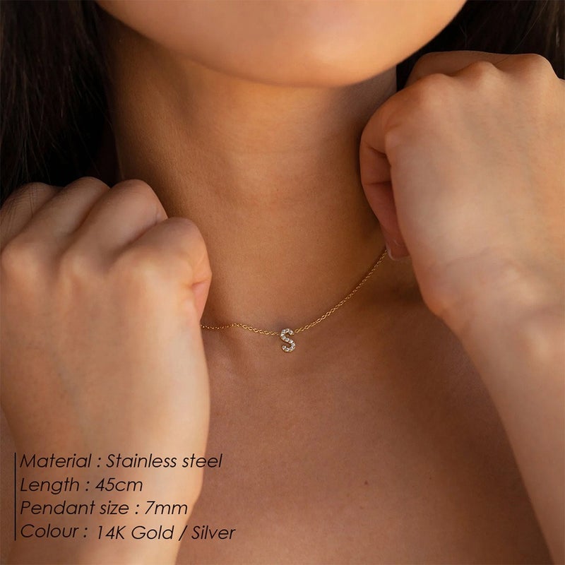 eManco 14K Vacuum Plated Hip Hop Name Pendant Necklace with Zirconia Letter Splice Chain，Luxury Elegant Fashion Jewelry, Stylish Ornaments - Image 5