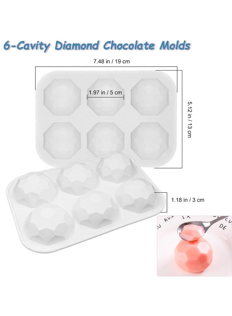 KASTWAVE 2Pcs 6-Cavity Diamond Chocolate Molds - Reusable 3D Silicone Molds for Candy, Baking, Jelly, Gummy, Fondant, Mousse Desserts - Image 5