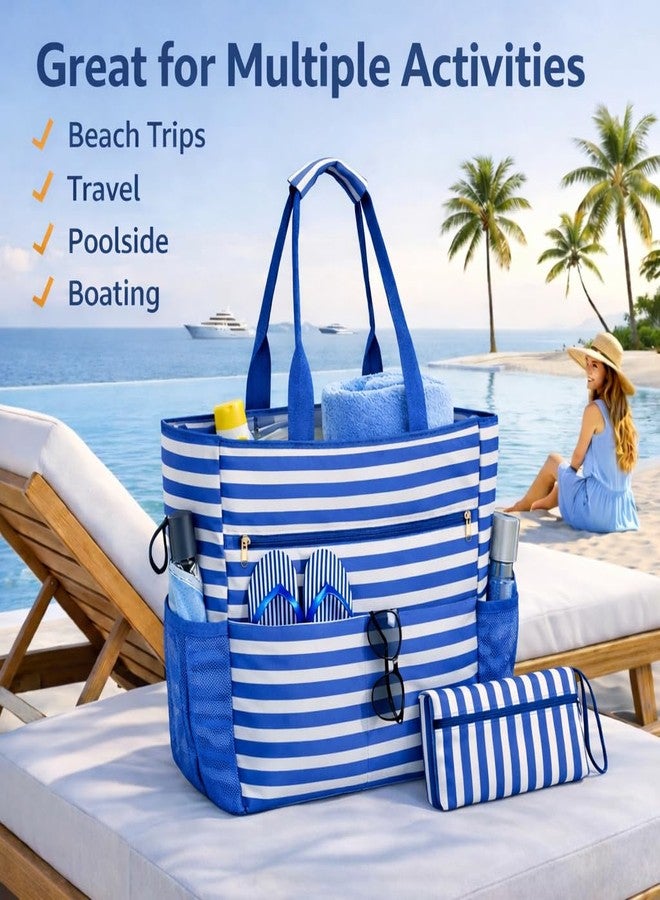 Wodsfay Waterproof Foldable Tote Bag for Travel - Large Carry-On with Zipper Pocket for Beach, Gym, Airplane & Weekend Trips, Blue, Large, Casual - Image 5