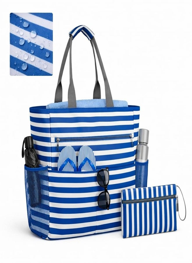Wodsfay Waterproof Foldable Tote Bag for Travel - Large Carry-On with Zipper Pocket for Beach, Gym, Airplane & Weekend Trips, Blue, Large, Casual - Image 1