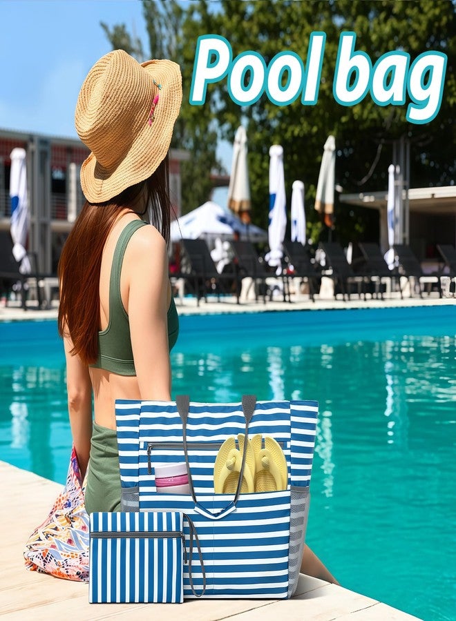 Wodsfay Waterproof Foldable Tote Bag for Travel - Large Carry-On with Zipper Pocket for Beach, Gym, Airplane & Weekend Trips, Blue, Large, Casual - Image 3