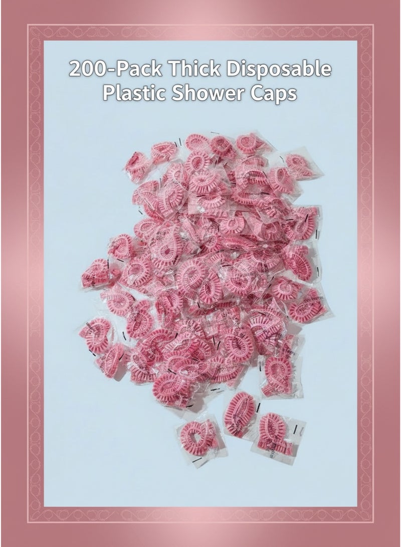 Ucanbe 200-Pack Thick Disposable Plastic Shower Caps, Individually OPP Wrapped, Waterproof Elastic Hair Caps for Women, Hair Coloring, Salon, SPA & Hotel Use (Pink) - Image 1